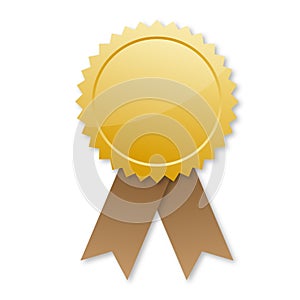 Blank gold award with brown ribbons isolated vector illustration