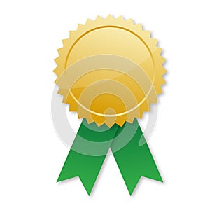 Blank gold award with green ribbons isolated vector illustratio