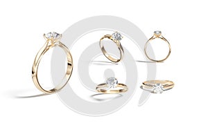 Blank gold ring with diamond mockup, different views photo