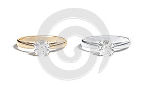 Blank gold and silver ring with diamond mockup, front view