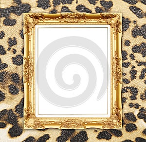 Blank golden frame with leopard texture