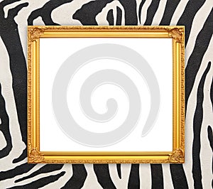 Blank golden frame with zebra texture