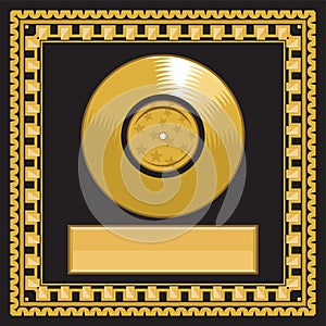 Blank golden LP disc in the frame