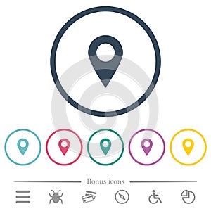 Blank GPS map location flat color icons in round outlines