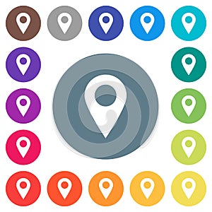 Blank GPS map location flat white icons on round color backgrounds