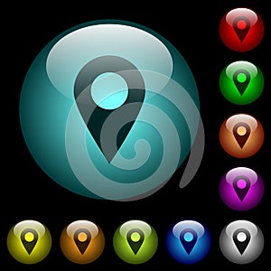 Blank GPS map location icons in color illuminated glass buttons