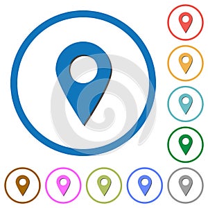 Blank GPS map location pin icons with shadows and outlines