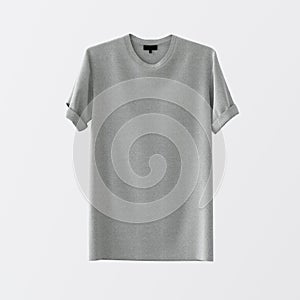 Blank Gray Cotton Tshirt Isolated Center White Empty Background.Mockup Highly Detailed Texture Materials.Clear Label