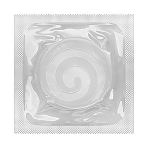 Blank gray plastic condom sachet isolated on white background