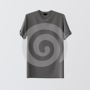 Blank Gray Textile Tshirt Isolated Center White Empty Background.Mockup Highly Detailed Texture Materials.Clear Label