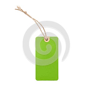 Blank green cardboard Price tag or label isolated on a white background.