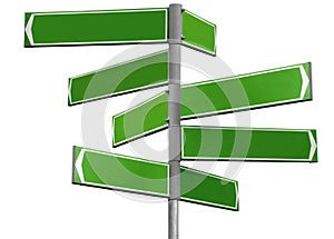 Blank green direction sign