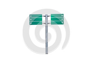 Blank green road sign isolated on white background,Green space f