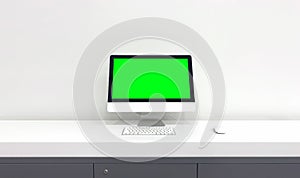 Blank green screen computer over white background