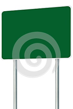 Blank Green Signboard Road Name Sign Isolated, Large Perspective Copy Space, White Frame Roadside Signpost Pole Post Name Signage