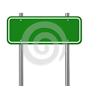 Blank green traffic road sign on white