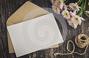 Blank greeting card with brown envelope