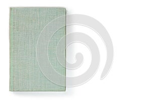 Blank grey-green tissular book cover, front side view. Empty hardcover mock up, isolated on white background.