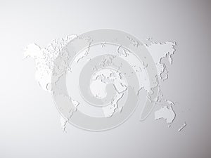 Blank Grey Political World Map. 3D rendering. Empty concrete wall background. High textured row materials. Mockup ready