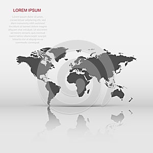 Blank grey political world map isolated on white background. Worldmap Vector template for website, infographics, design. Flat