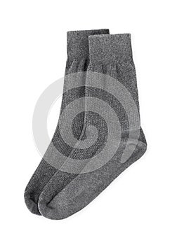 Blank grey socks mockup isolated on white background