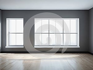 Blank Grey Wall, Blackout Curtain Window, Sunlit Baseboard, and Shadowed Elegance.