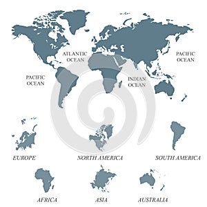 Blank Grey World map on white background