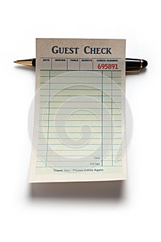 Blank Guest Check and pen