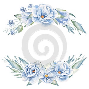 Blank hand drawn floral frame raster illustration