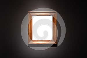 Blank hanging individual frame in an art gallery black background