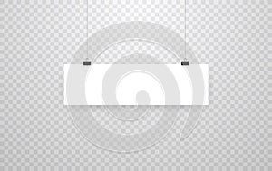 Blank hanging photo frames or poster templates isolated on transparent background. Photo picture hanging, frame paper