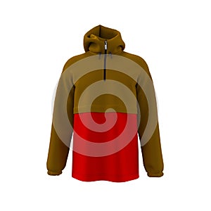 Blank hooded sweatshirt, men`s hooded jacket with half zip for your design mockup for print, isolated on white