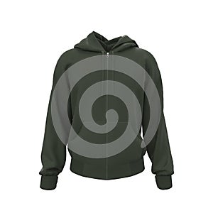 Blank hooded sweatshirt, men's hooded jacket with zipper for your design mockup for print, isolated on white  background, 3d