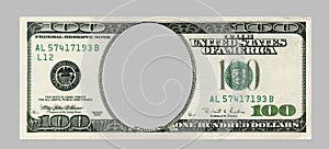 Blank hundred dollar bank note with CLIPPING PATCH