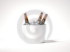 Blank ice bucket with beer bottles. 3d rendering