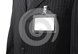 Blank id card on suit