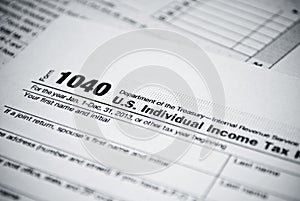 Blank income tax forms. American 1040 Individual Income Tax return form.