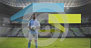 Blank infographic panels and Soccer player holding football in stadium