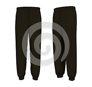 Blank joggers mockup, front and side views. Sweatpants. 3d rendering, 3d illustration