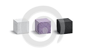 Blank knitted black, white and purple cube mockup set