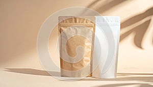 Blank Kraft and White Doypack Pouches Mockup