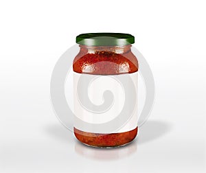 Blank label jar of tomato sauce