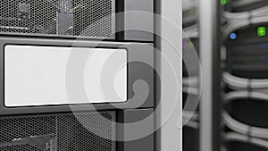 Blank Label on Server Rack in Data Center with Copy Space