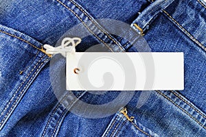 Blank label tag mock-up on jeans.