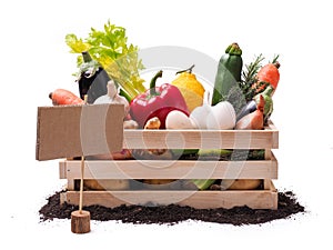 Blank label tag and vegetables box