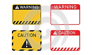 Blank label of warning and caution sticker template set.