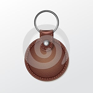 Blank Leather Round Keychain with Ring for Key