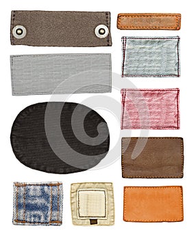 Blank leather, textile jeans labels