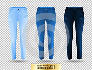 Blank leggings mockup set, blue and denim on transparent background.