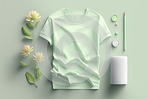 A blank light green polo T shirt, mock up style. AI Generated